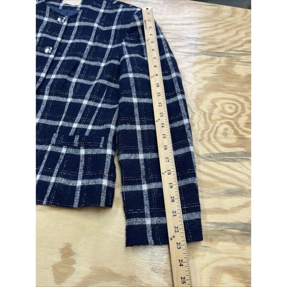 Vintage Pendleton Blazer Womens Size 12 Navy Blue Plaid Virgin Wool Metallic USA - Picture 14 of 14